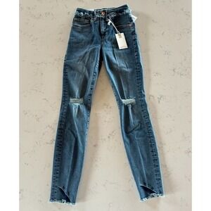 Good American Good Legs Jeans  Skinny Distressed Raw Hem Stretch Size 00/24 NEW